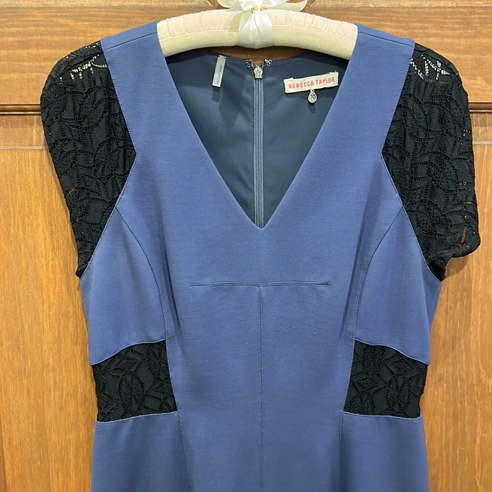 Rebecca Taylor purple professional dress black lace inserts 10 8 - Picture 6 of 10